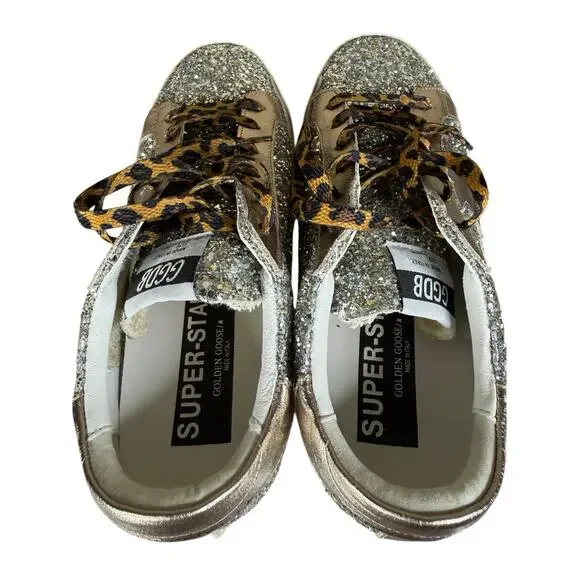 Golden Goose Superstar Glitter Star Sneakers Leopard Laces Italy US 10 - Picture 8 of 15